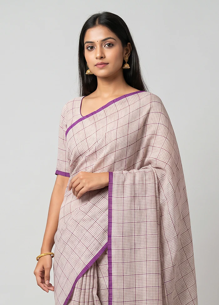 White Handloom Linen Pure Silk Saree With Blouse Piece - Image 2