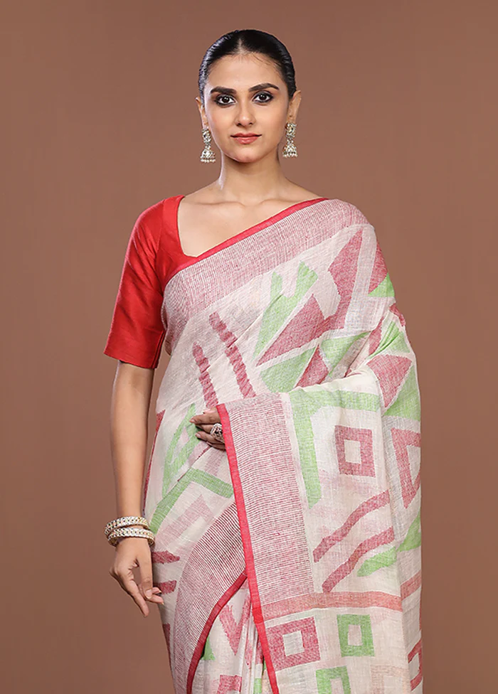 White Handloom Matka Pure Silk Saree With Blouse Piece