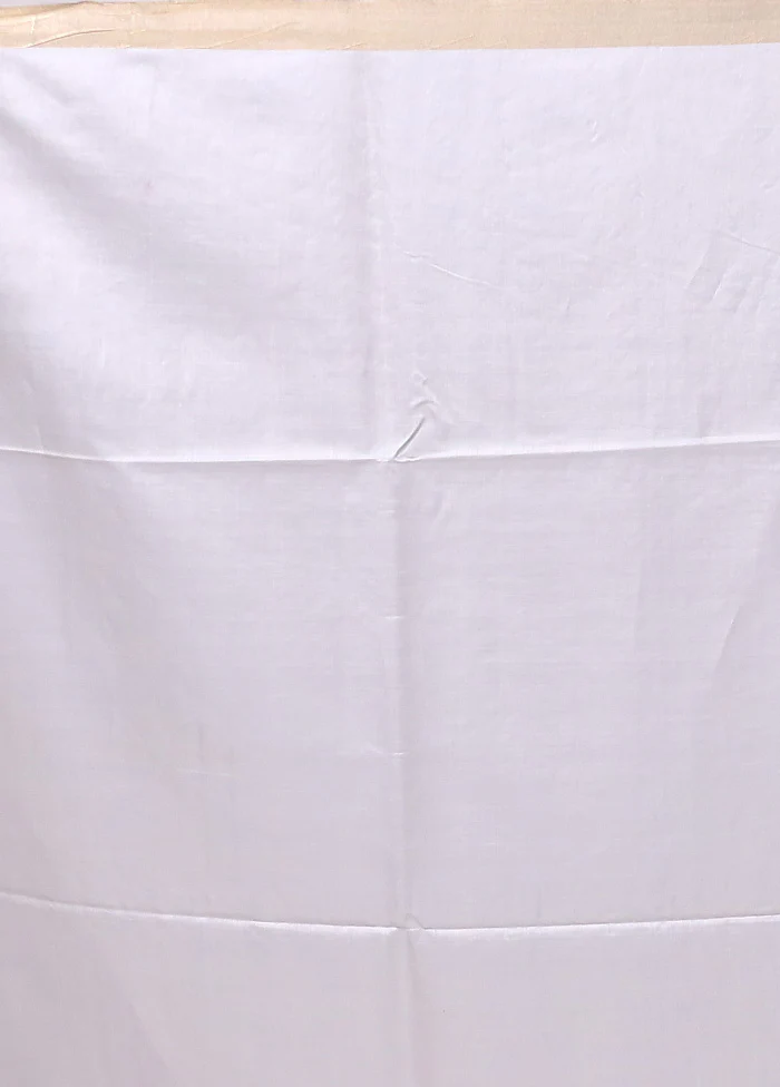 White Handloom Tussar Pure Silk Saree With Blouse Piece - Image 5