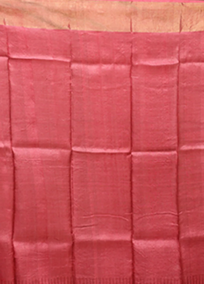 White Handloom Tussar Pure Silk Saree With Blouse Piece - Image 5