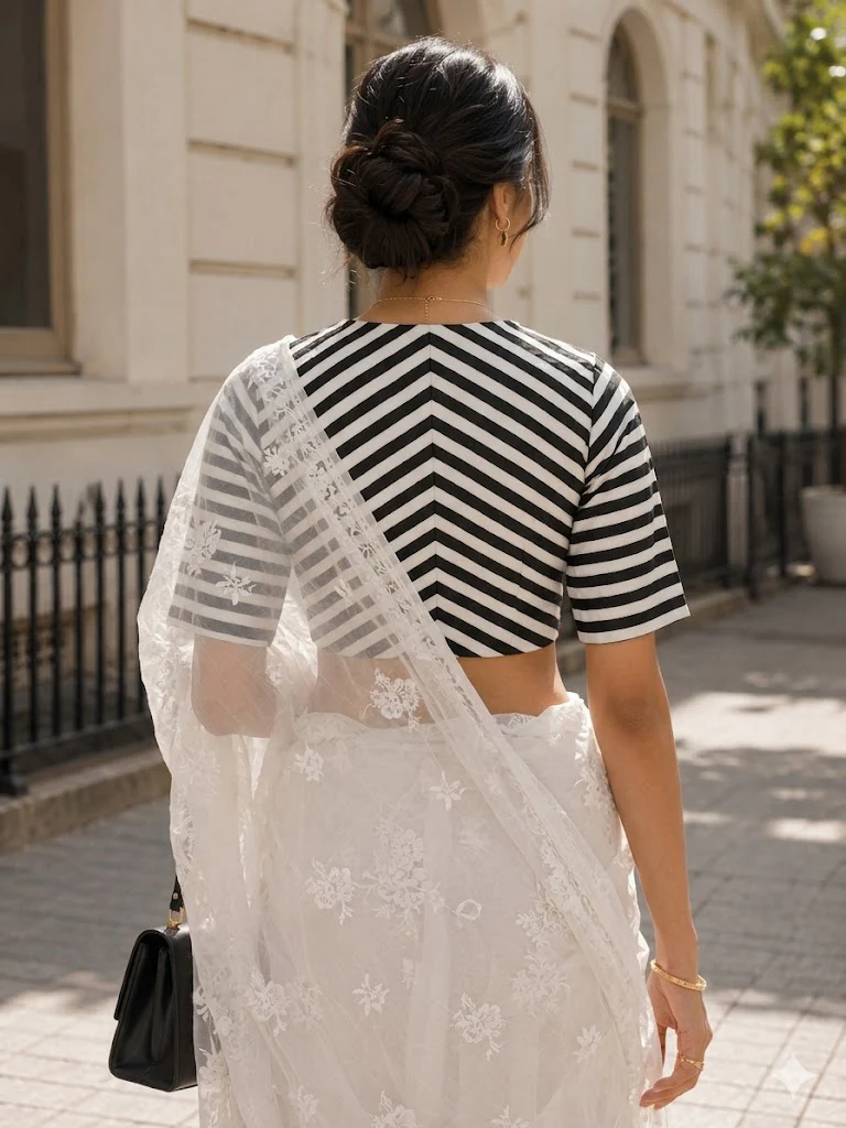 White High Neck Designer Blouse - Image 2