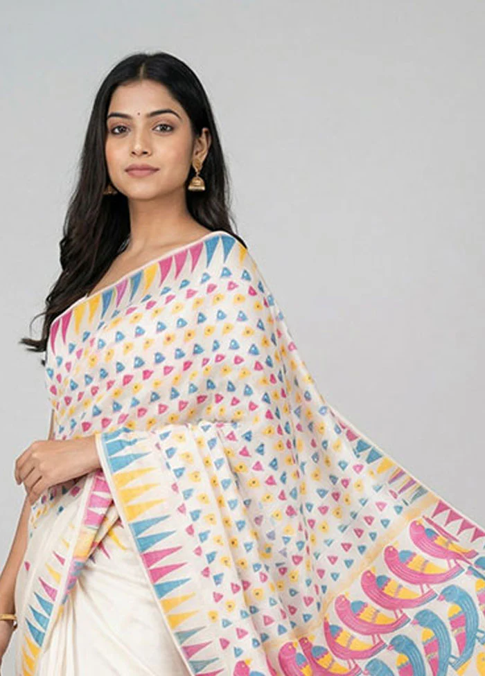 White Jamdani Cotton Saree Without Blouse Piece - Image 2