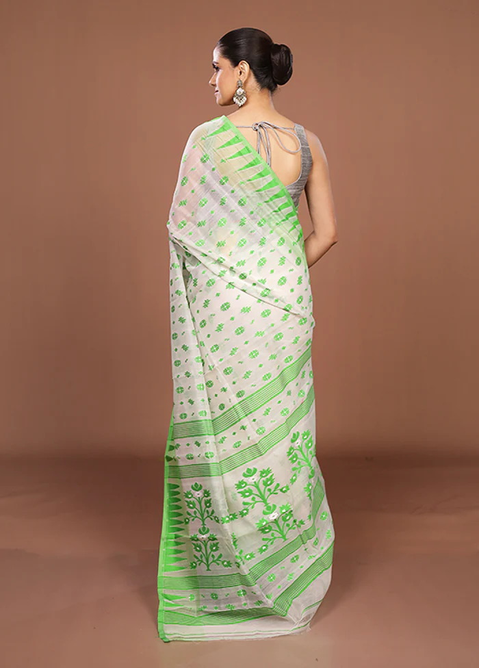 White Jamdani Cotton Saree Without Blouse Piece - Image 3