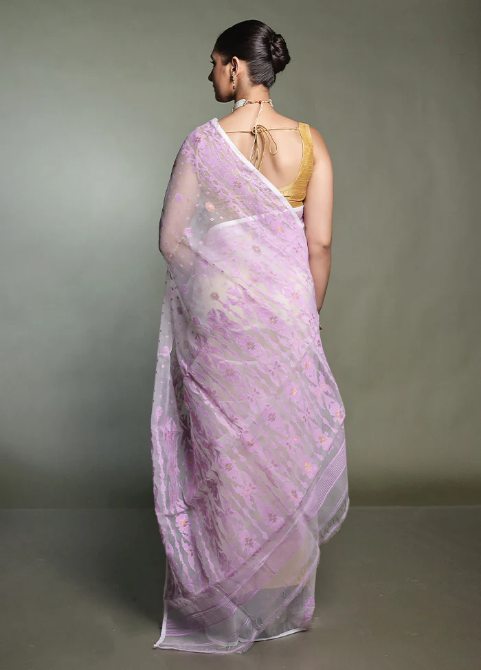 White Jamdani Pure Cotton Saree Without Blouse Piece - Image 3