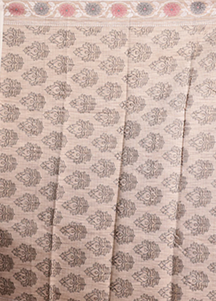 White Kora Silk Saree With Blouse Piece - Image 5