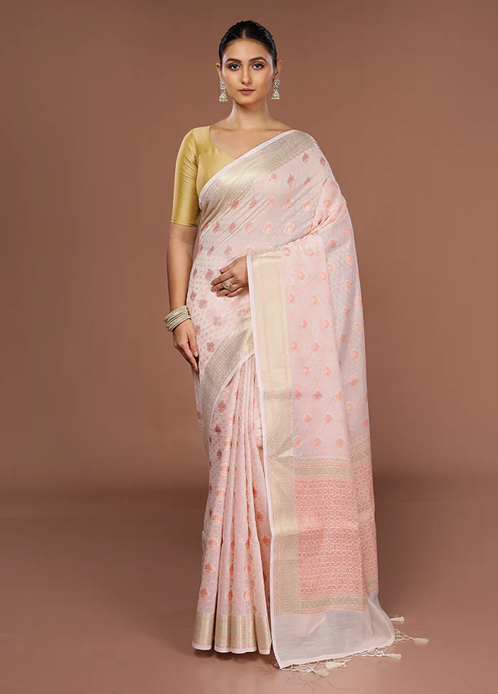 Pink Kora Silk Saree With Blouse Piece - Image 2