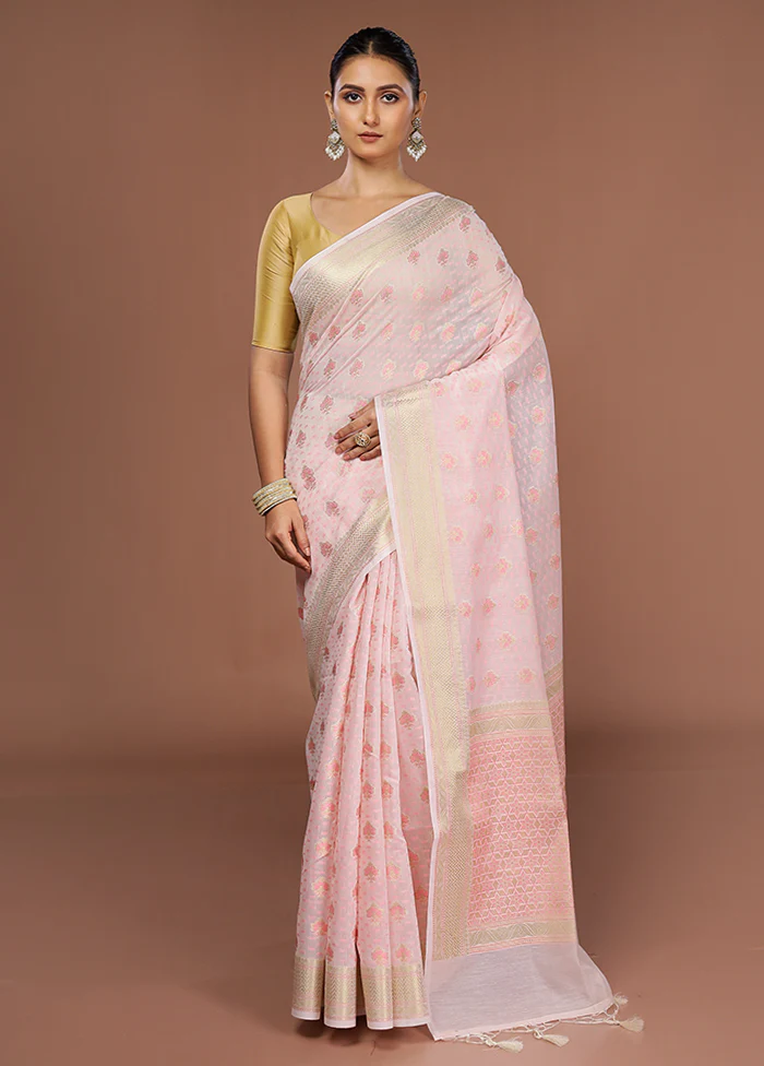 Pink Kora Silk Saree With Blouse Piece - Image 2