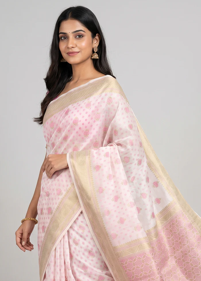 White Kora Silk Saree With Blouse Piece - Image 2