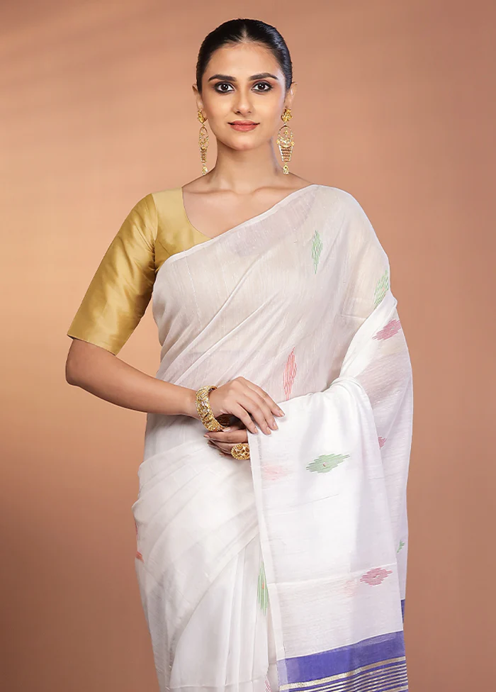 White Matka Silk Saree With Blouse Piece