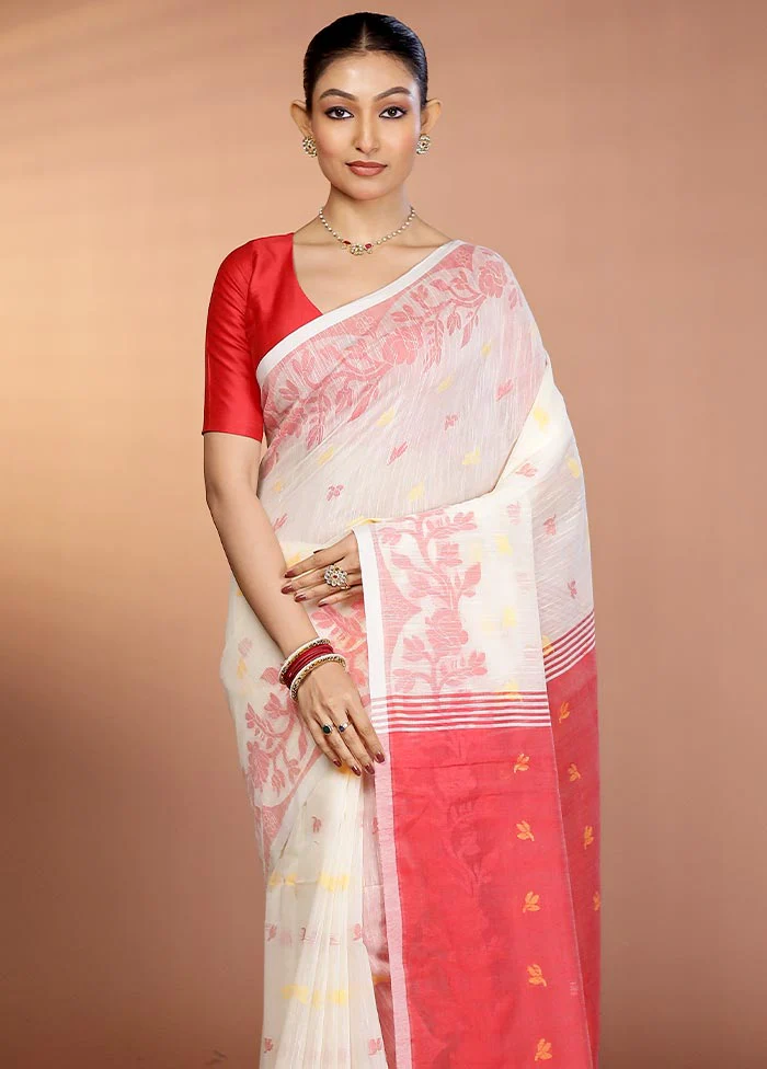 White Matka Silk Saree With Blouse Piece