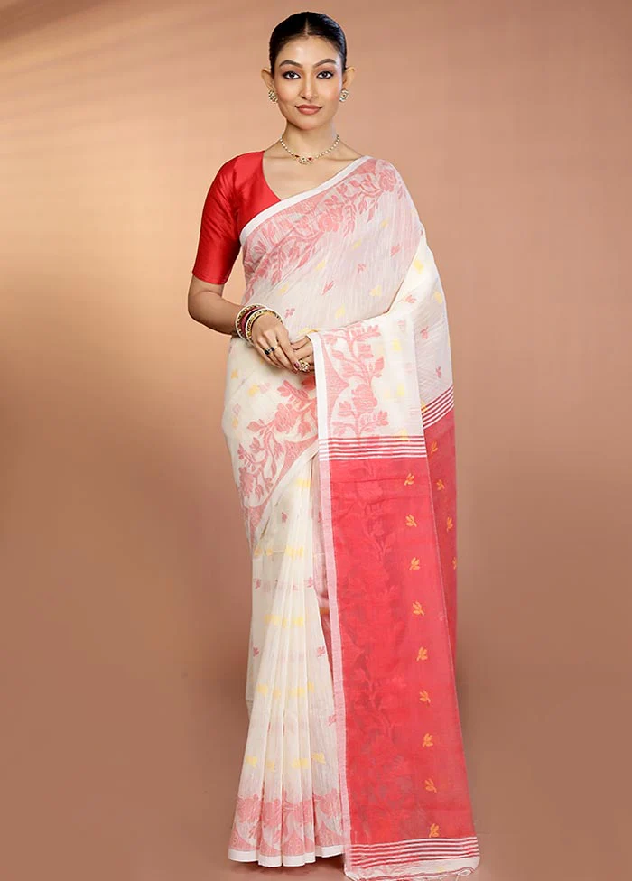 White Matka Silk Saree With Blouse Piece - Image 2
