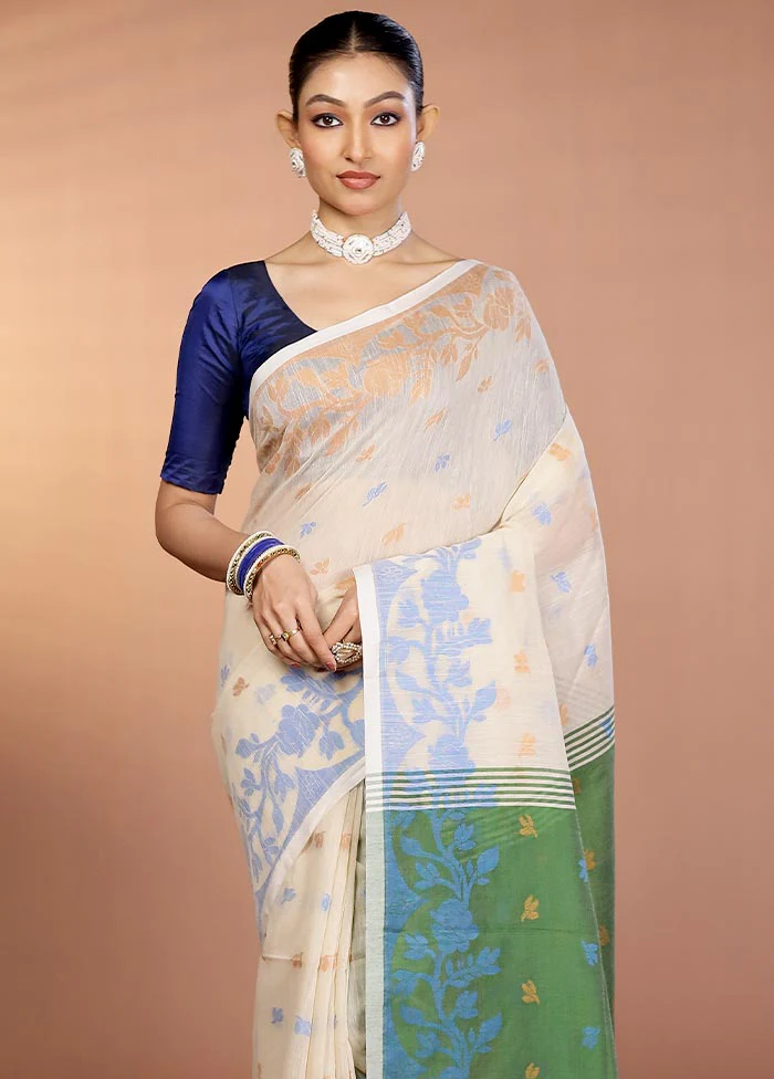 White Matka Silk Saree With Blouse Piece