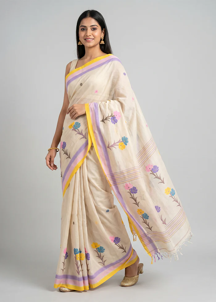 White Matka Silk Saree With Blouse Piece