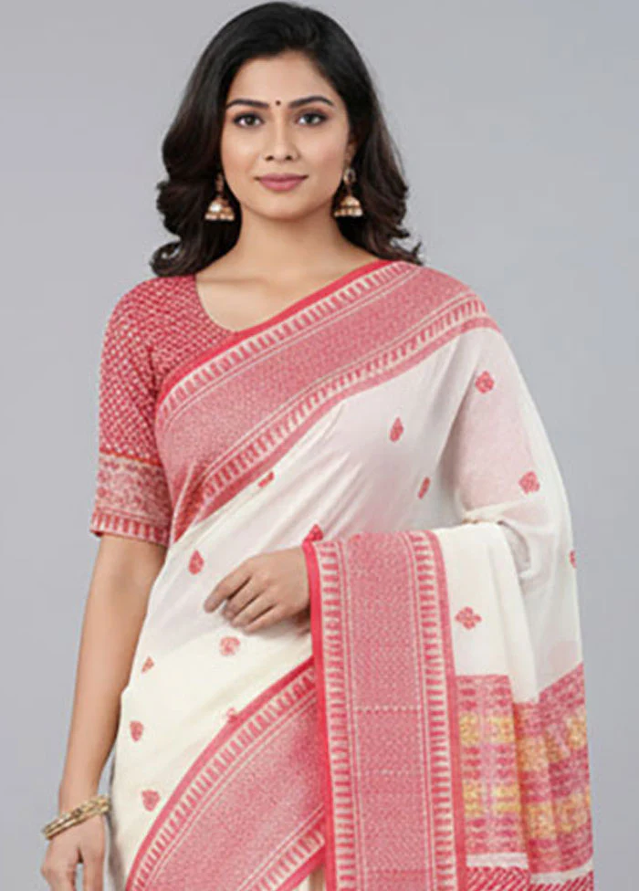 White Matka Silk Saree With Blouse Piece - Image 2