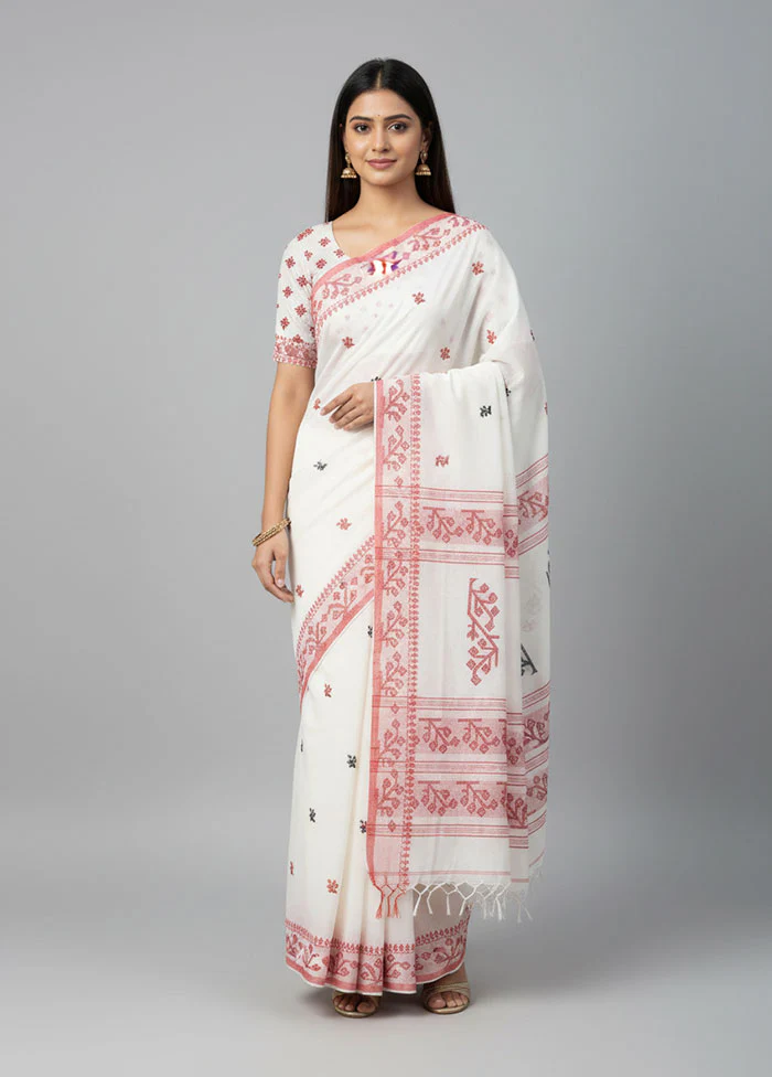 White Matka Silk Saree With Blouse Piece