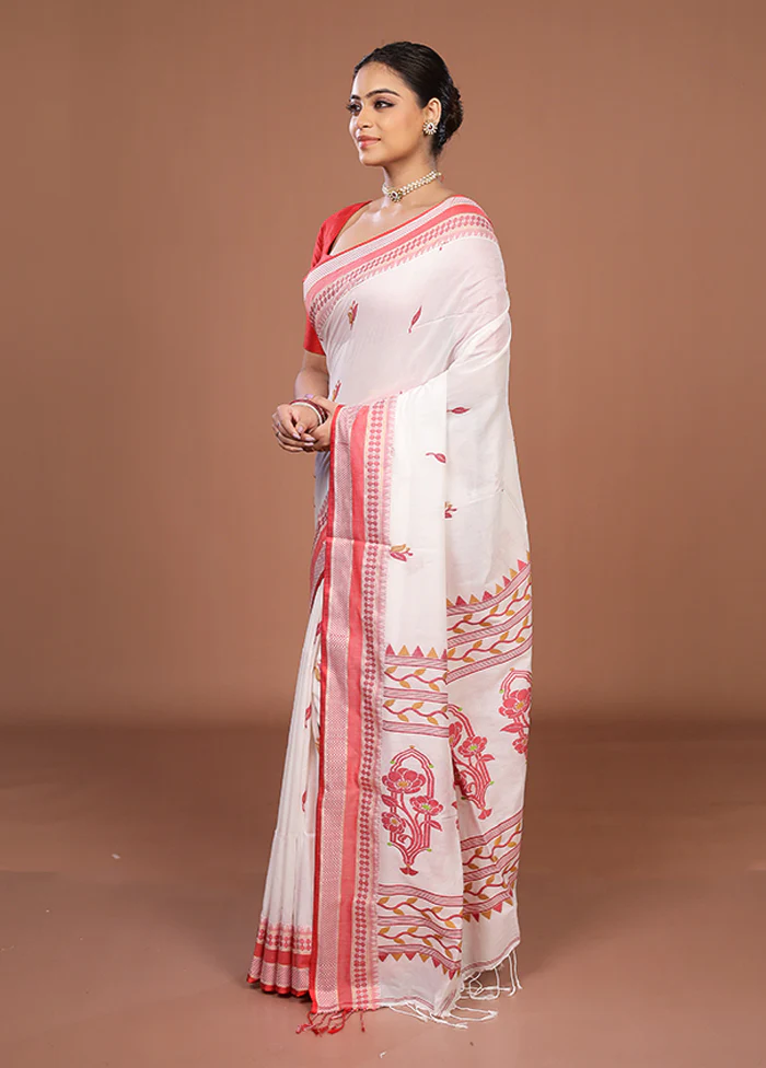 White Matka Silk Saree With Blouse Piece - Image 4