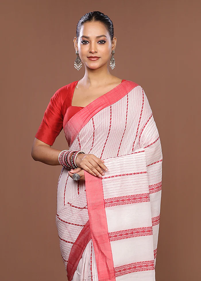 White Matka Silk Saree With Blouse Piece