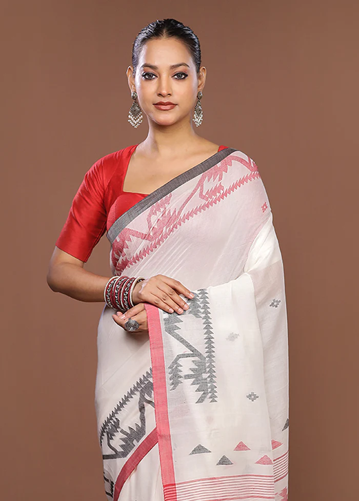 White Matka Silk Saree With Blouse Piece