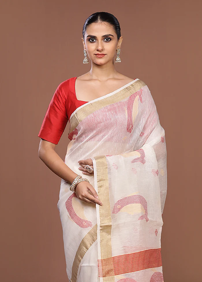 White Matka Silk Saree With Blouse Piece