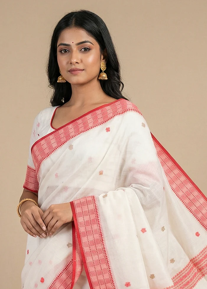 White Matka Silk Saree With Blouse Piece - Image 2