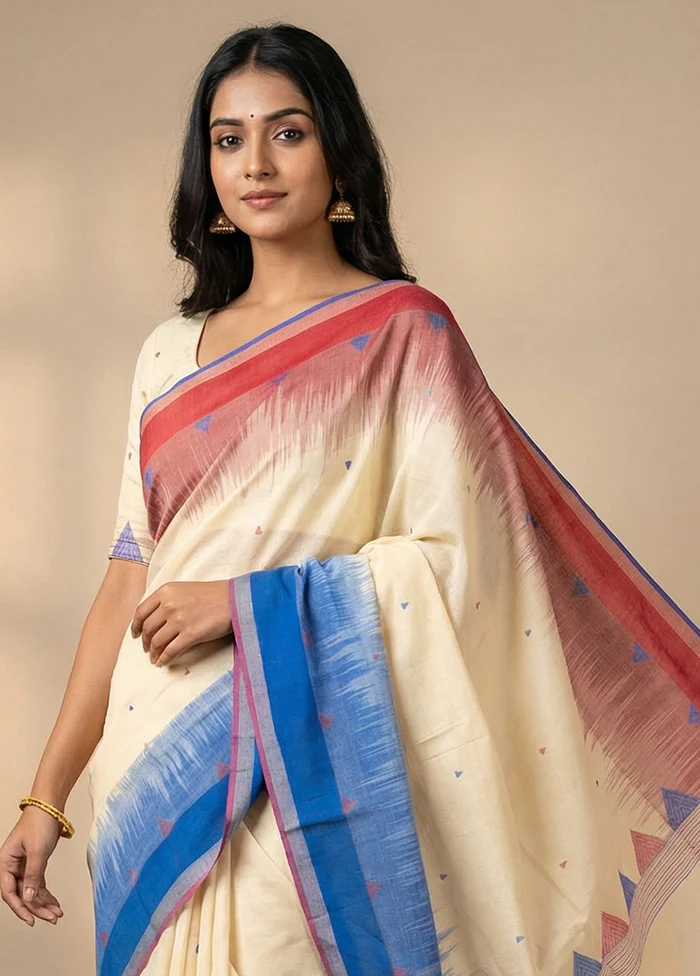 White Matka Silk Saree With Blouse Piece - Image 2