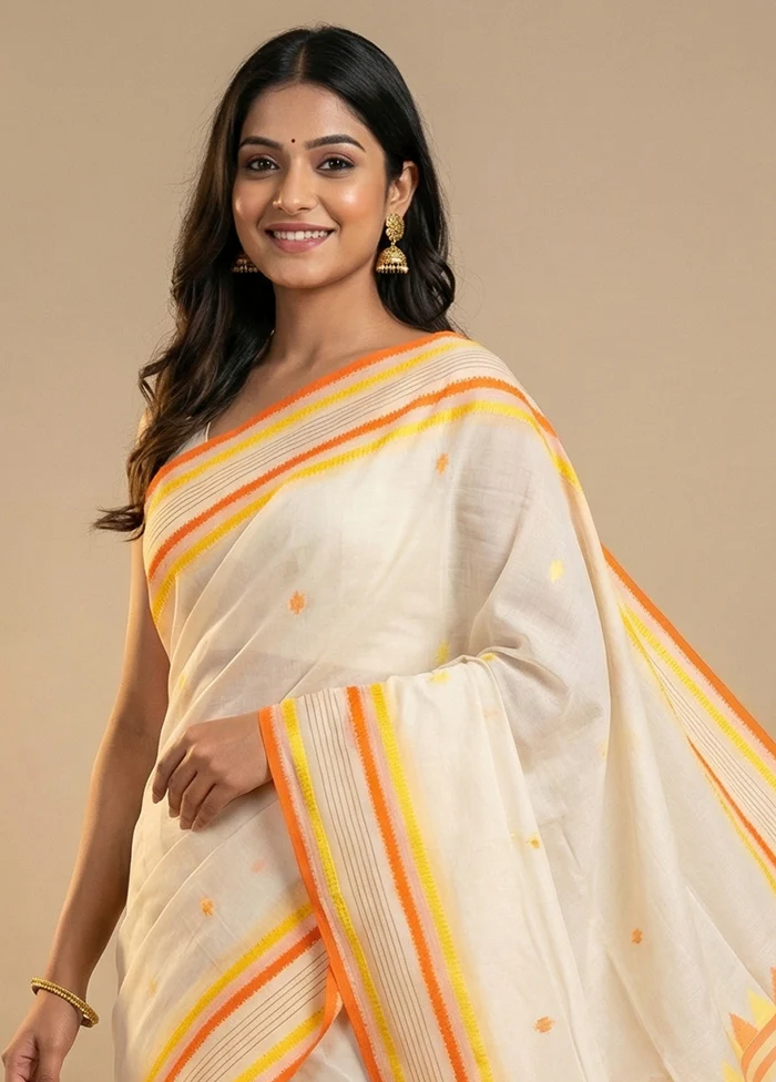 White Matka Silk Saree With Blouse Piece - Image 2