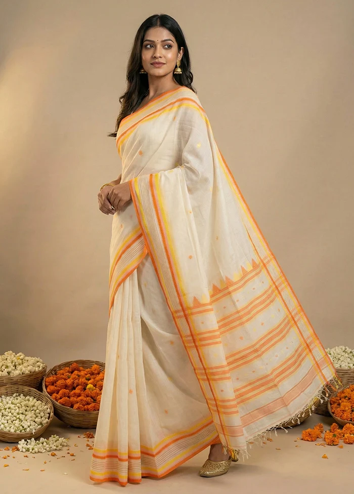 White Matka Silk Saree With Blouse Piece - Image 4