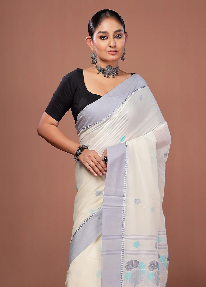 White Matka Silk Saree With Blouse Piece