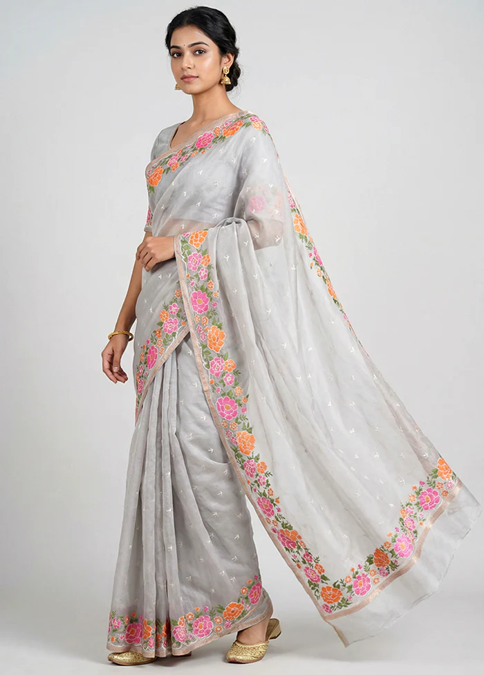 White Organza Saree With Blouse Piece