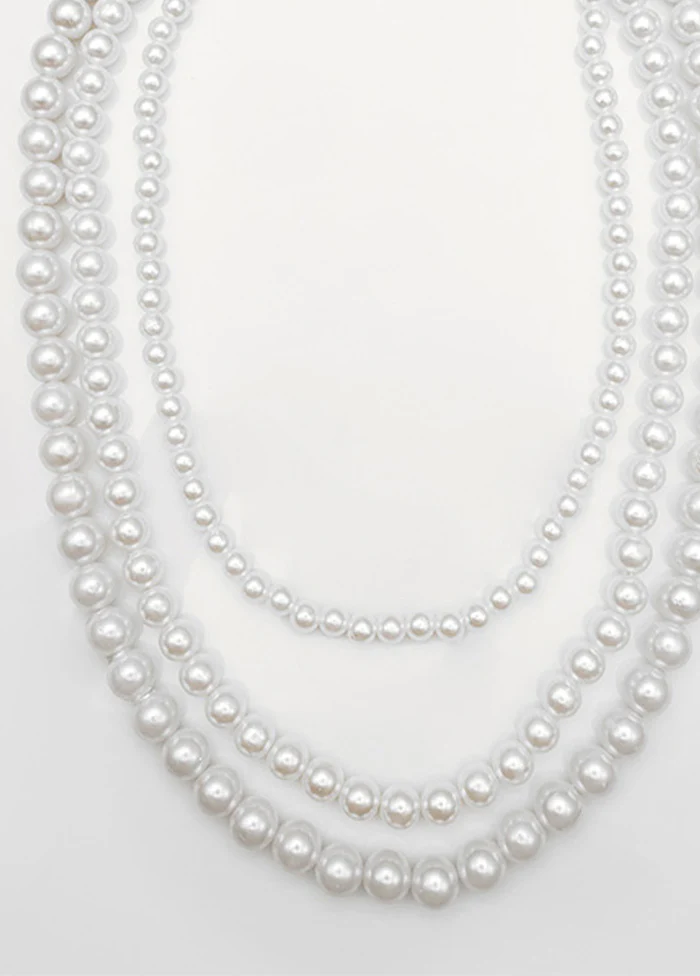 White Pearl Kundan Stone Work Necklace - Image 3