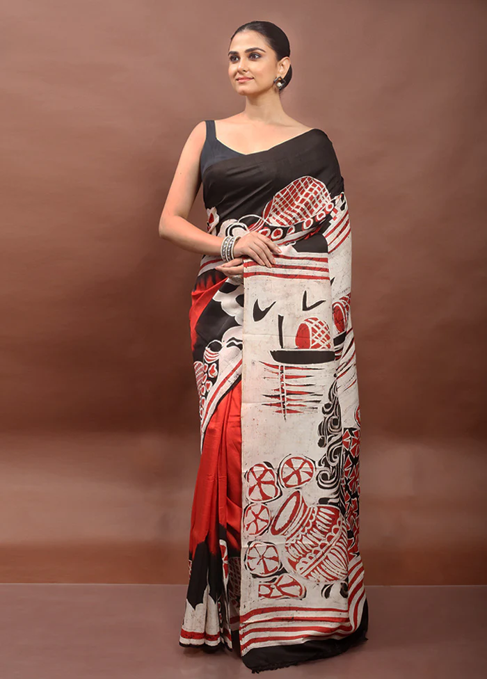 White Printed Pure Silk Saree Without Blouse Piece - Image 2