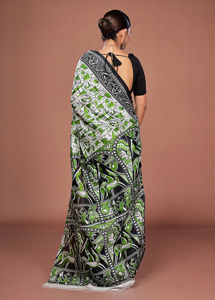 White Printed Pure Silk Saree Without Blouse Piece - Image 3