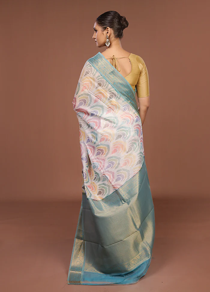 White Pure Cotton Saree With Blouse Piece - Image 3