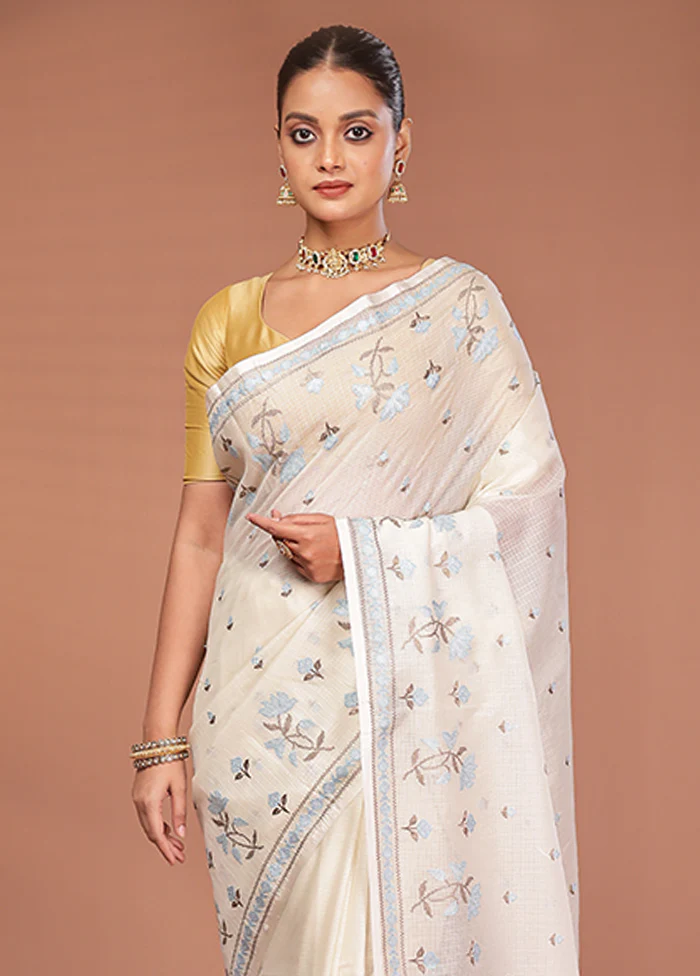 White Pure Cotton Saree With Blouse Piece