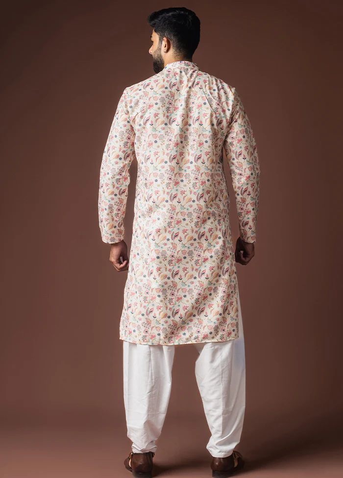 White Silk Kurta & Pajama Set - Image 3