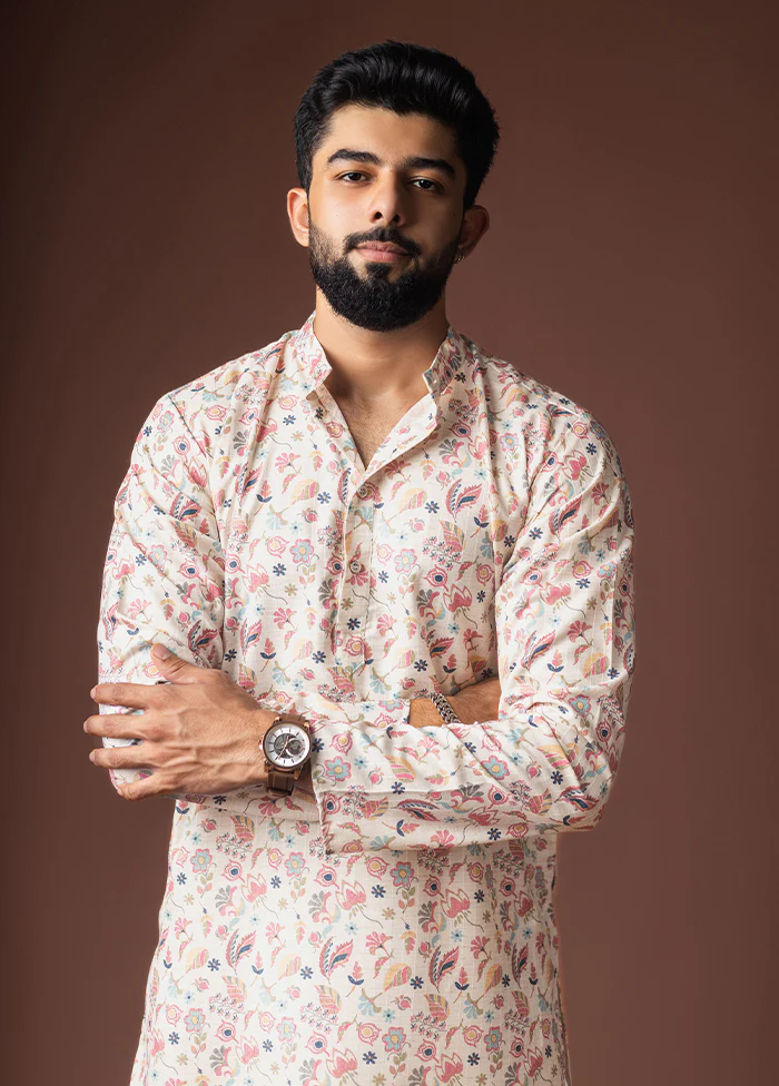 White Silk Kurta & Pajama Set - Image 2