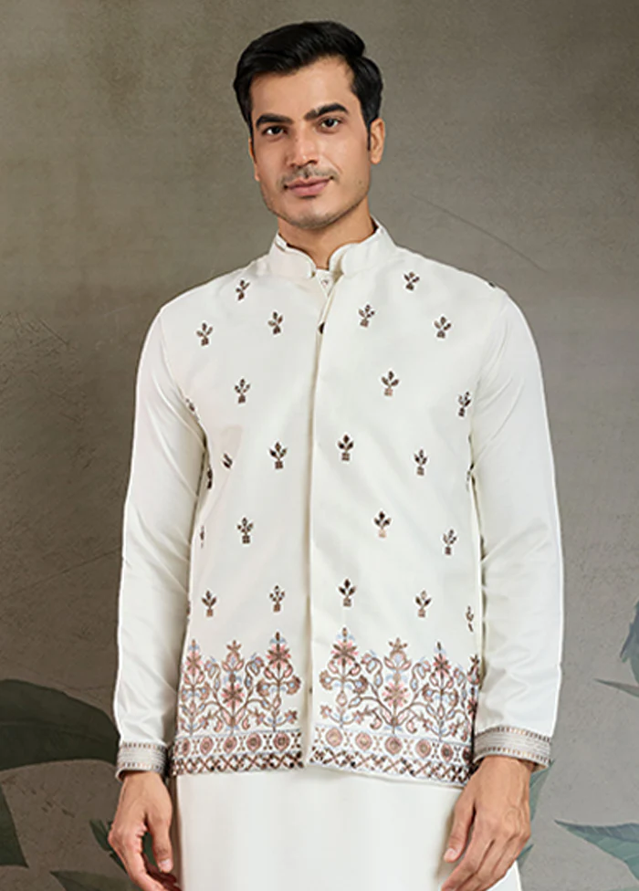 White Silk Kurta & Pajama Set - Image 2