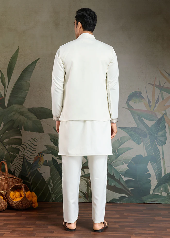 White Silk Kurta & Pajama Set - Image 3