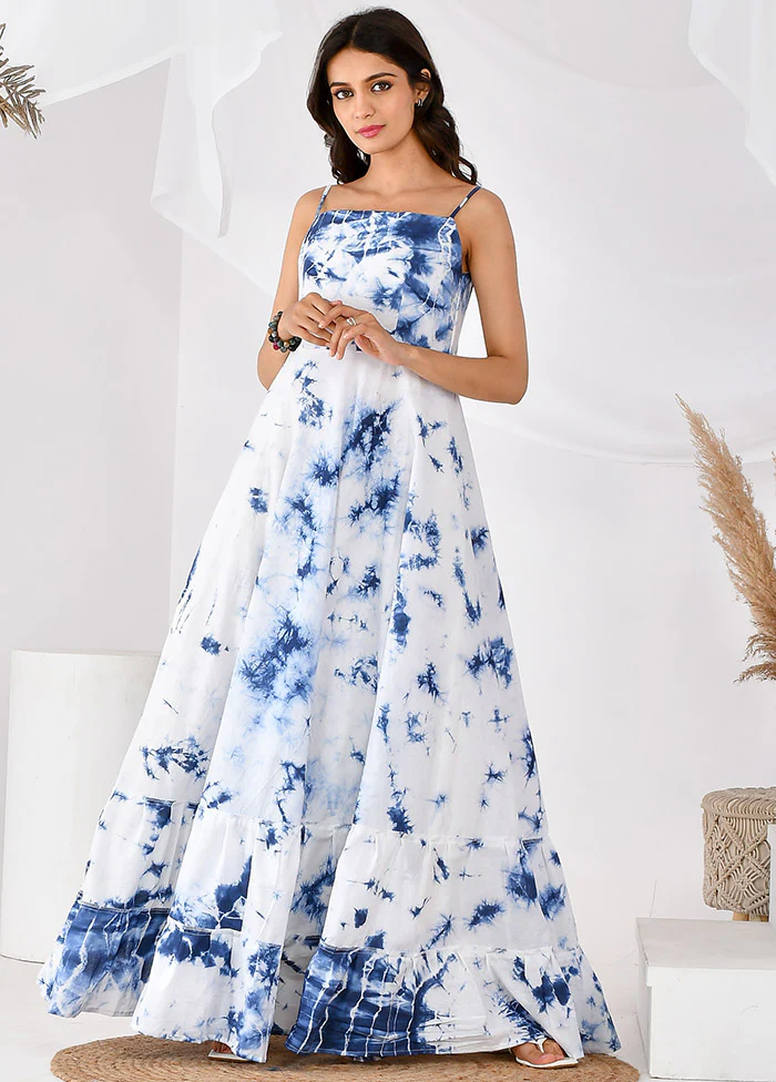 White Sleeveless Cotton Ombre Maxi Dress