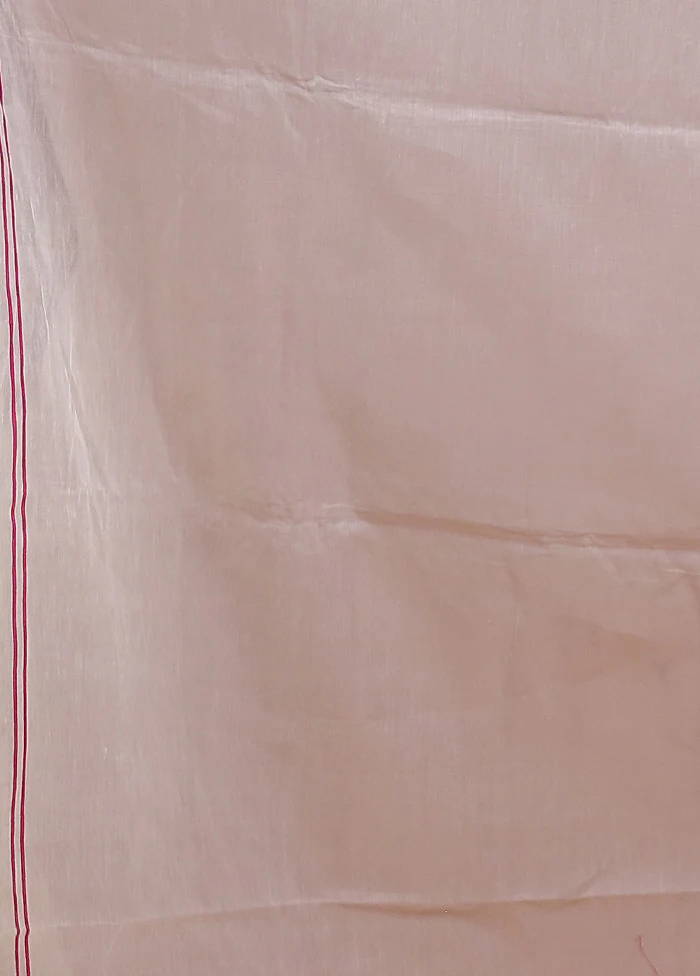 White Tant Jamdani Saree Without Blouse Piece - Image 5
