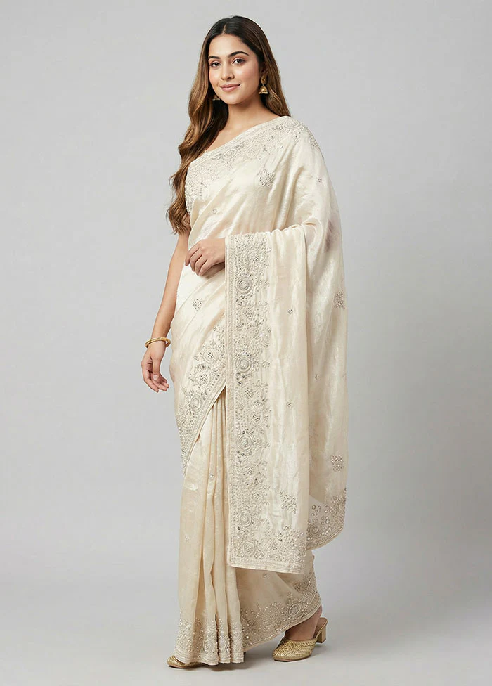 White Tissue Silk Saree With Blouse Piece