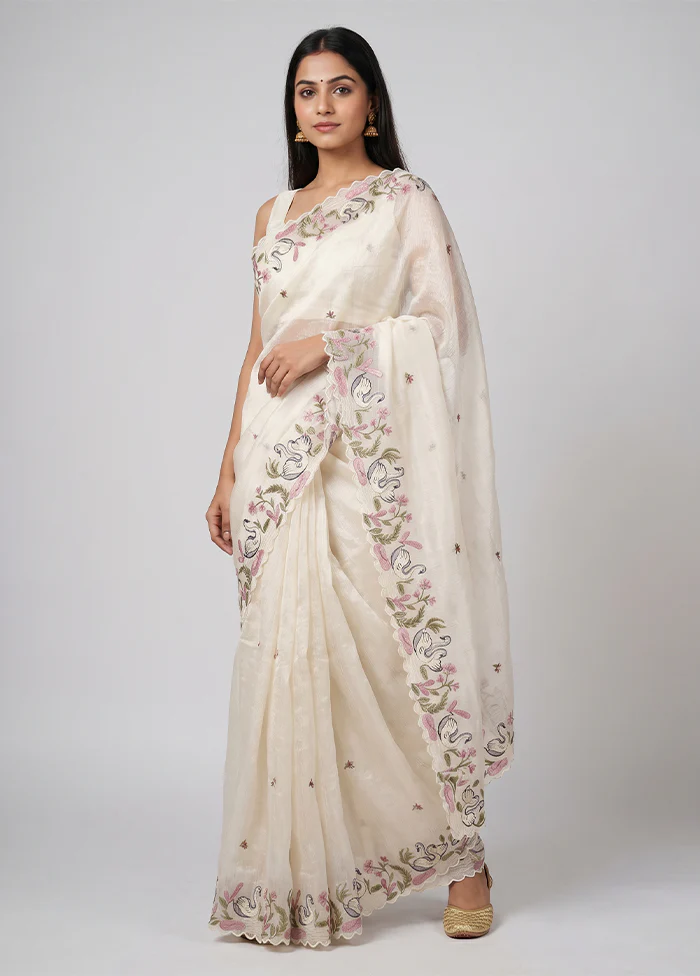 White Tissue Silk Saree With Blouse Piece