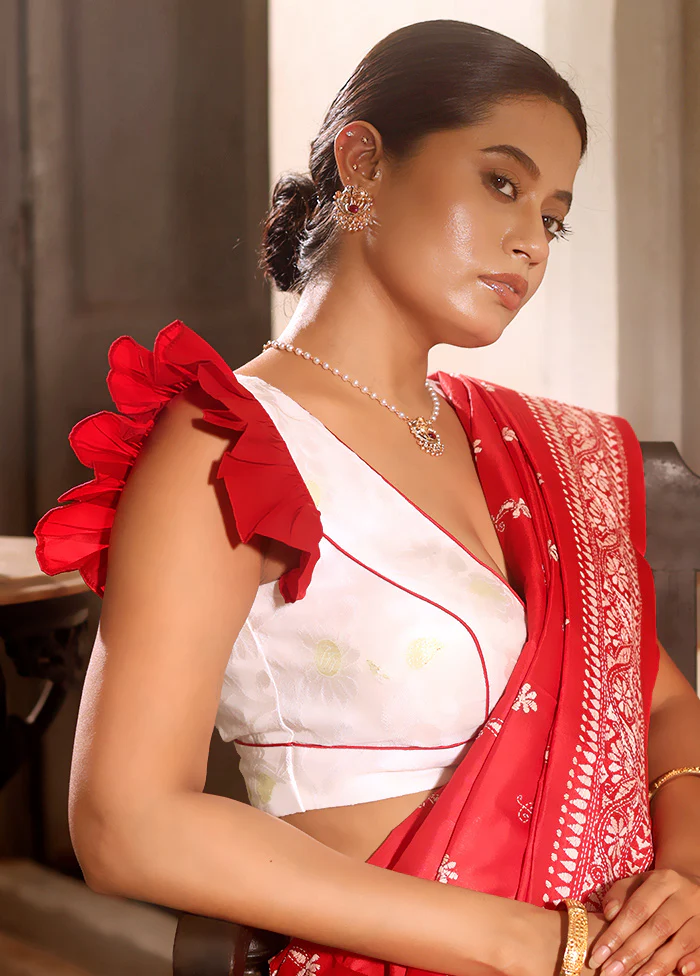 White V Neck Designer Blouse - Image 3