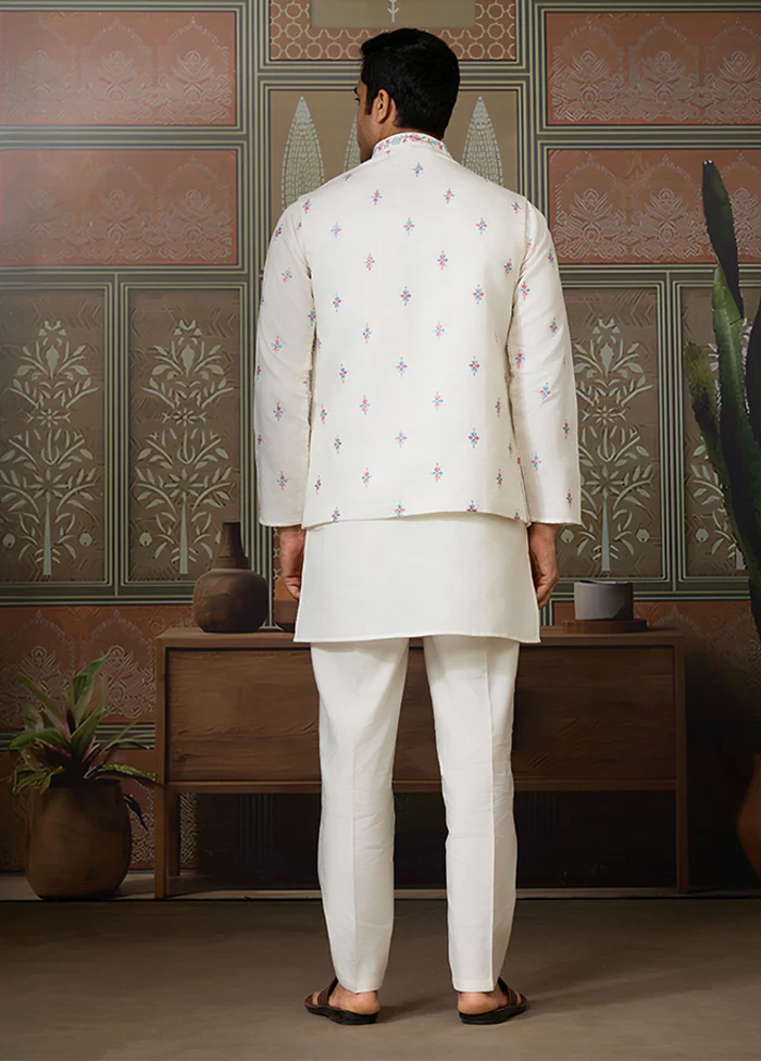 White Viscose Kurta & Pajama Set - Image 3