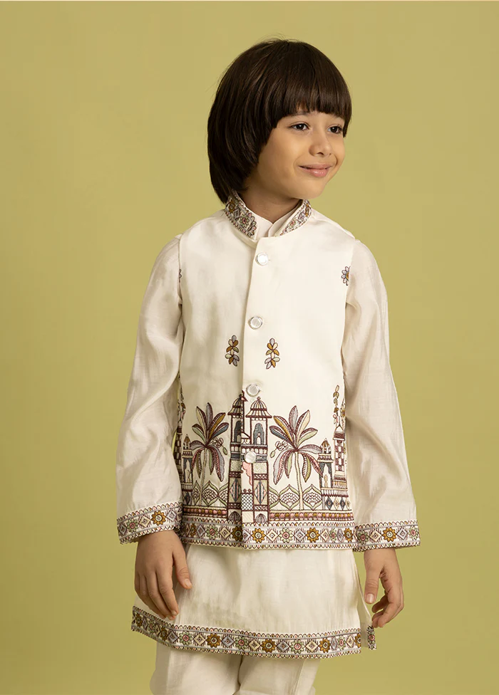 White Viscose Kurta & Pajama Set - Image 2