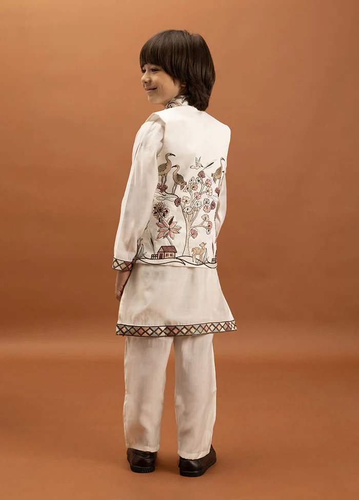 White Viscose Kurta & Pajama Set - Image 3