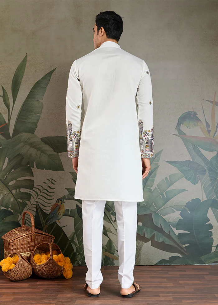 White Viscose Kurta & Pajama Set - Image 3