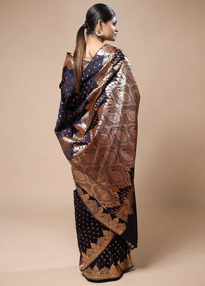 Wine Banarasi Silk Saree With Blouse Piece - Image 3