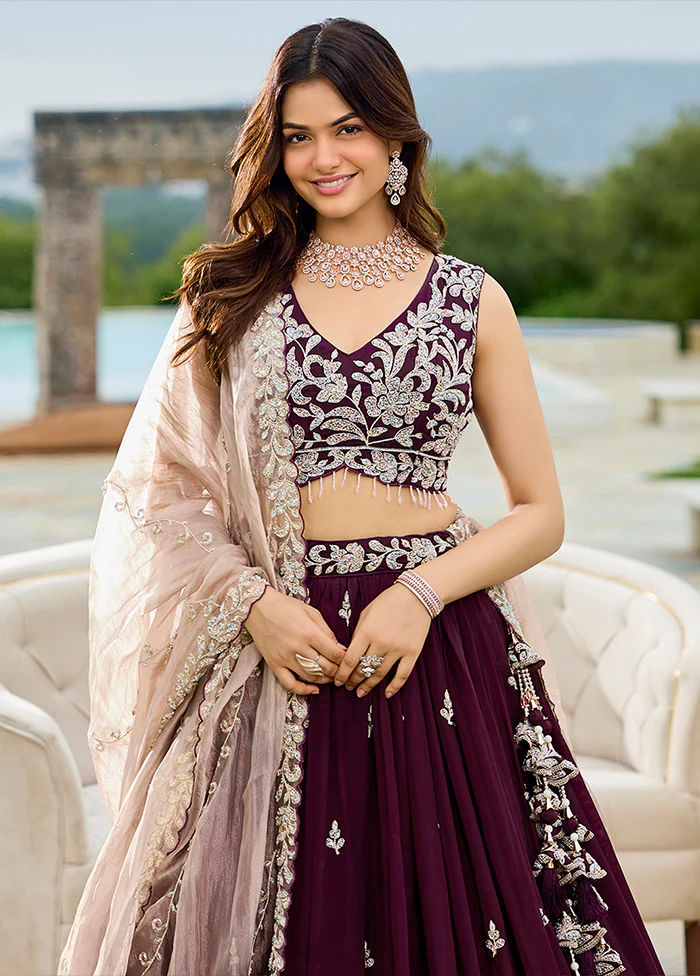 Wine Blended Silk Ready to wear Lehenga Set - Image 2