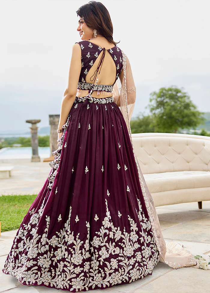 Wine Blended Silk Ready to wear Lehenga Set - Image 3